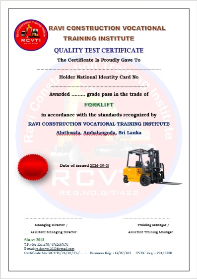 RCVTI operator competency certificate